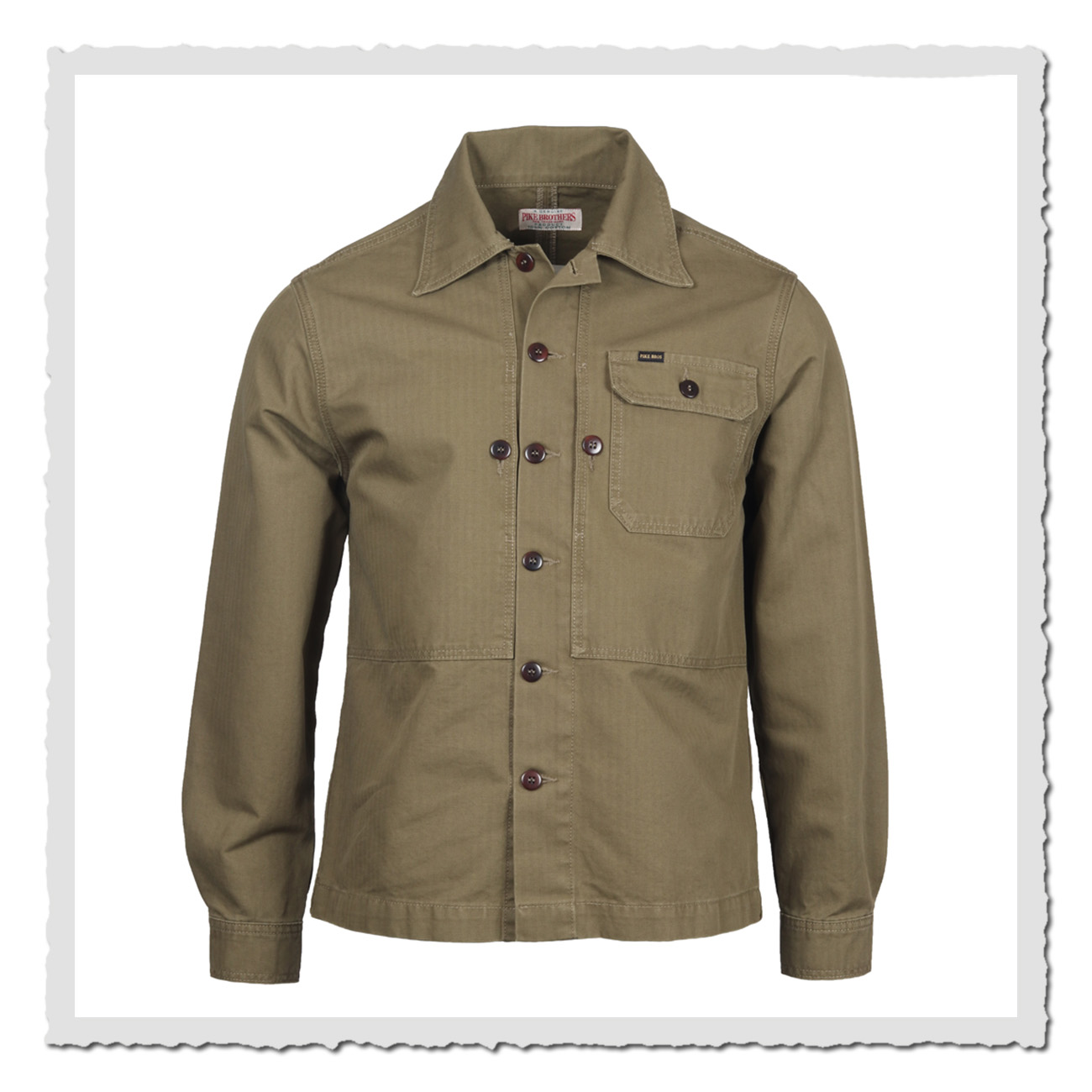 Pike Brothers 1967 Utility Shirt HBT Olive – klassisches Workwear-Hemd im robusten Herringbone-Twill